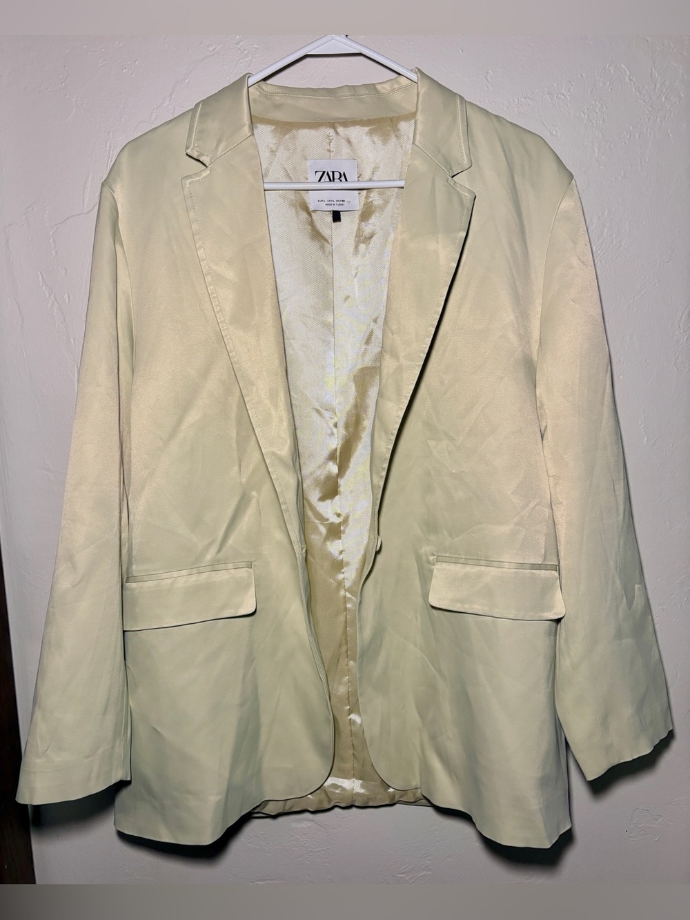 Zara Beige Satin Oversized Blazer Jacket Cream Cream L Tan Nude